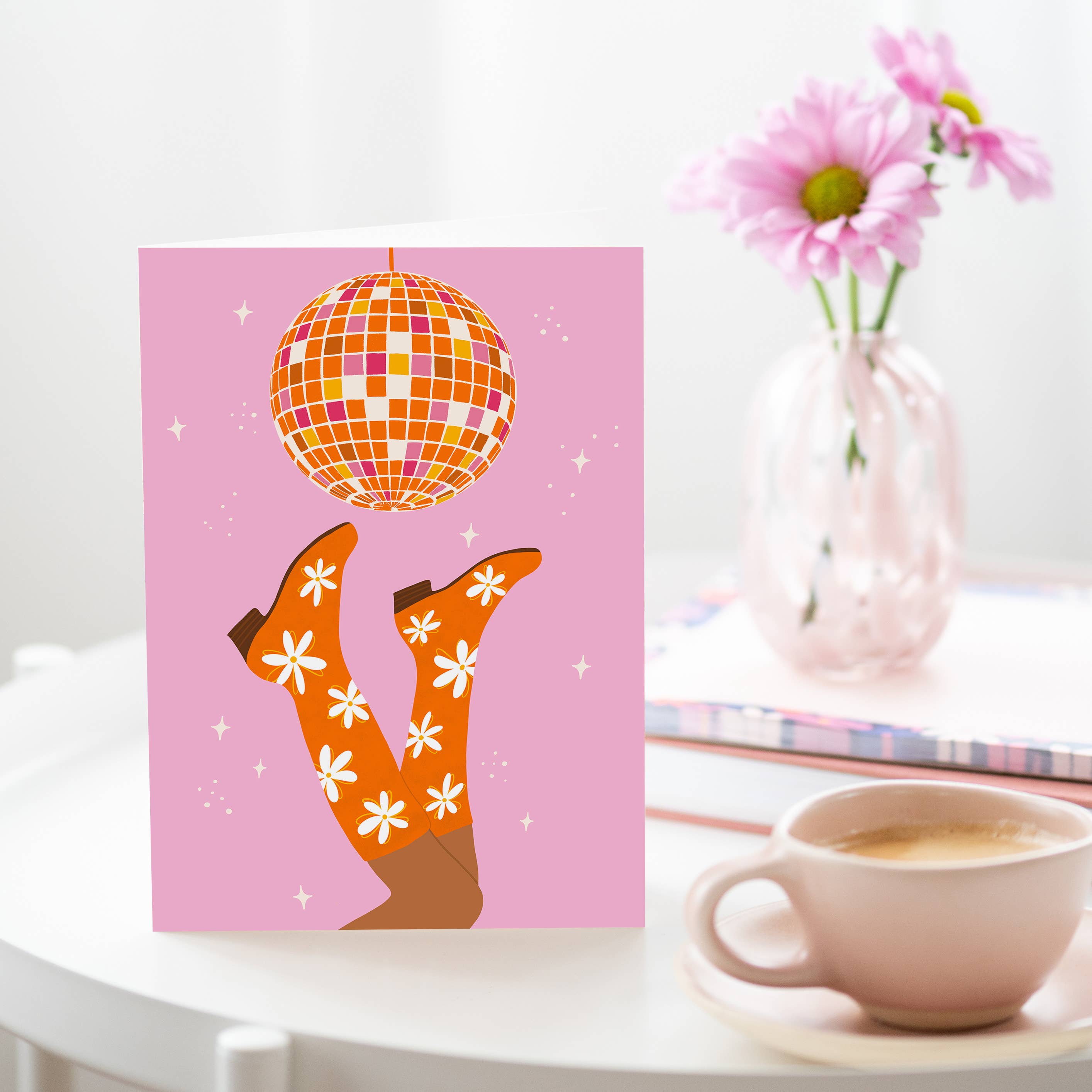 Tikkled Pink – wholesale Birthday card – Daisy Disco Card | Greeting Card | Female Birthday Card1