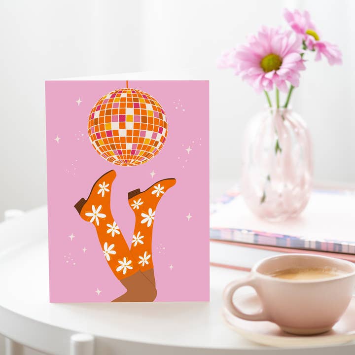 Tikkled Pink – wholesale Birthday card – Daisy Disco Card | Greeting Card | Female Birthday Card1