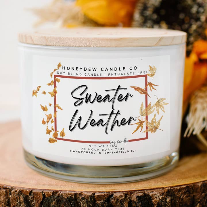 Honeydew Candle Co. - Wholesale Jar/Filled Candle - Sweater Weather 3 Wick Candle 12 oz0