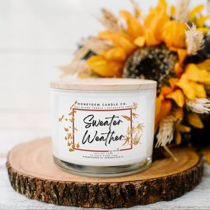 Sweater Weather 3 Wick Candle 12 oz for wholesale by Honeydew Candle Co.
