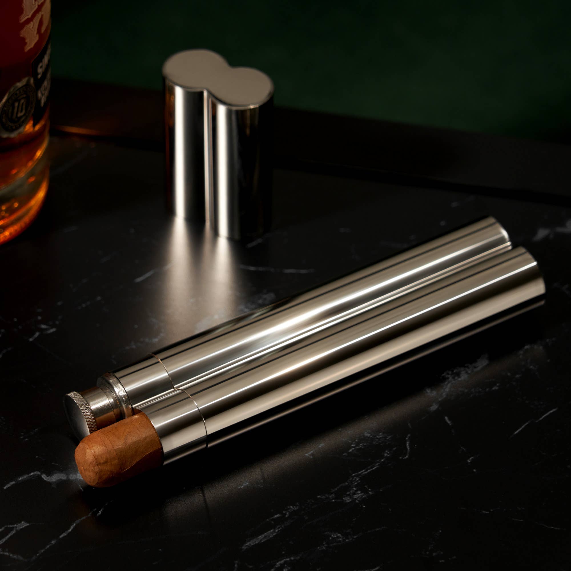 Viski - Wholesale Flask - Stainless Steel Cigar Holder and Flask Combo4