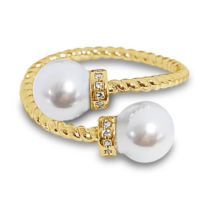 Double Pearl Rope Textured Adjustable Ring for wholesale by NY Jewelry House