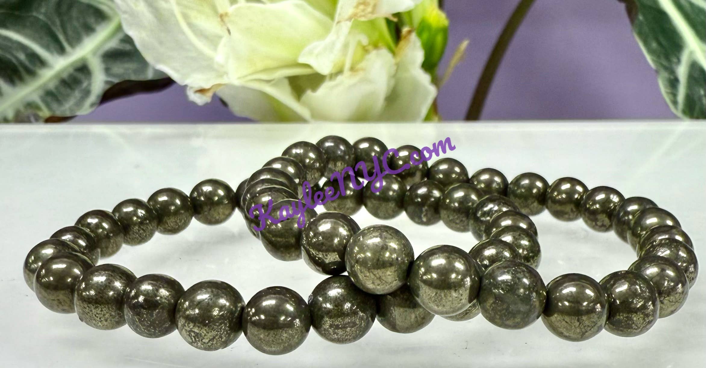 KayleeNYC - Wholesale Beaded Bracelet - Natural Pyrite 8mm 7.5” Crystal Healing Stretch Bracelet4