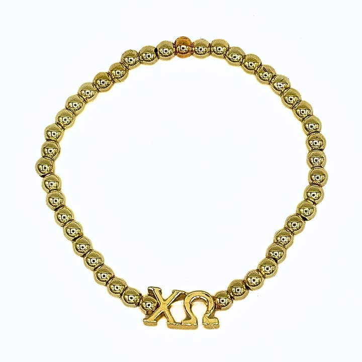 Color Shout - Wholesale Beaded Bracelet - B211 - Sorority: Gold Beaded Bracelet with Greek Letters on Stretch Cord28