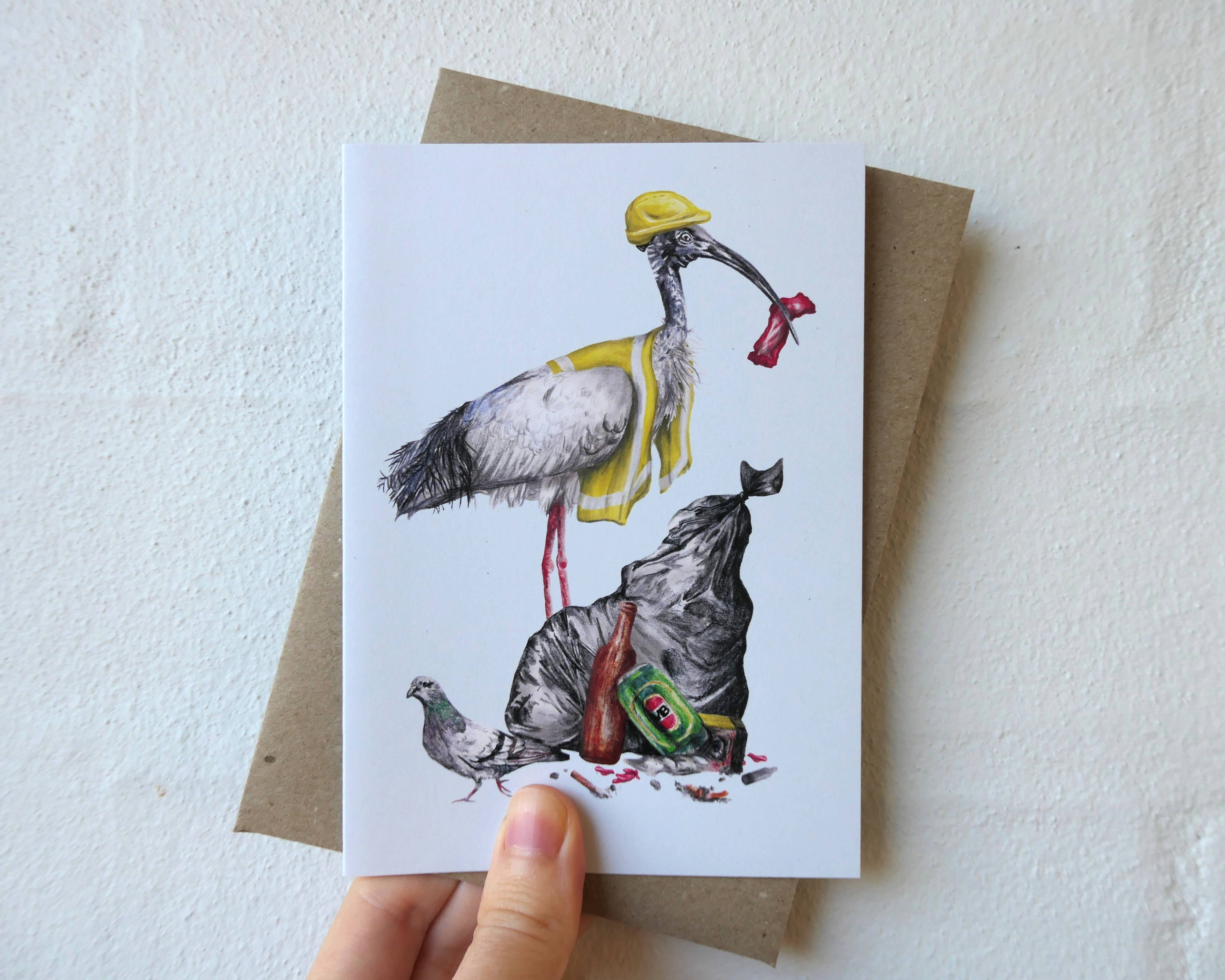 Kayla Reay Design - Vendita all'ingrosso Biglietti di auguri generici - Biglietto di Auguri Baz il Netturbino Pollo Spazzino - Arte Divertente con Animali4