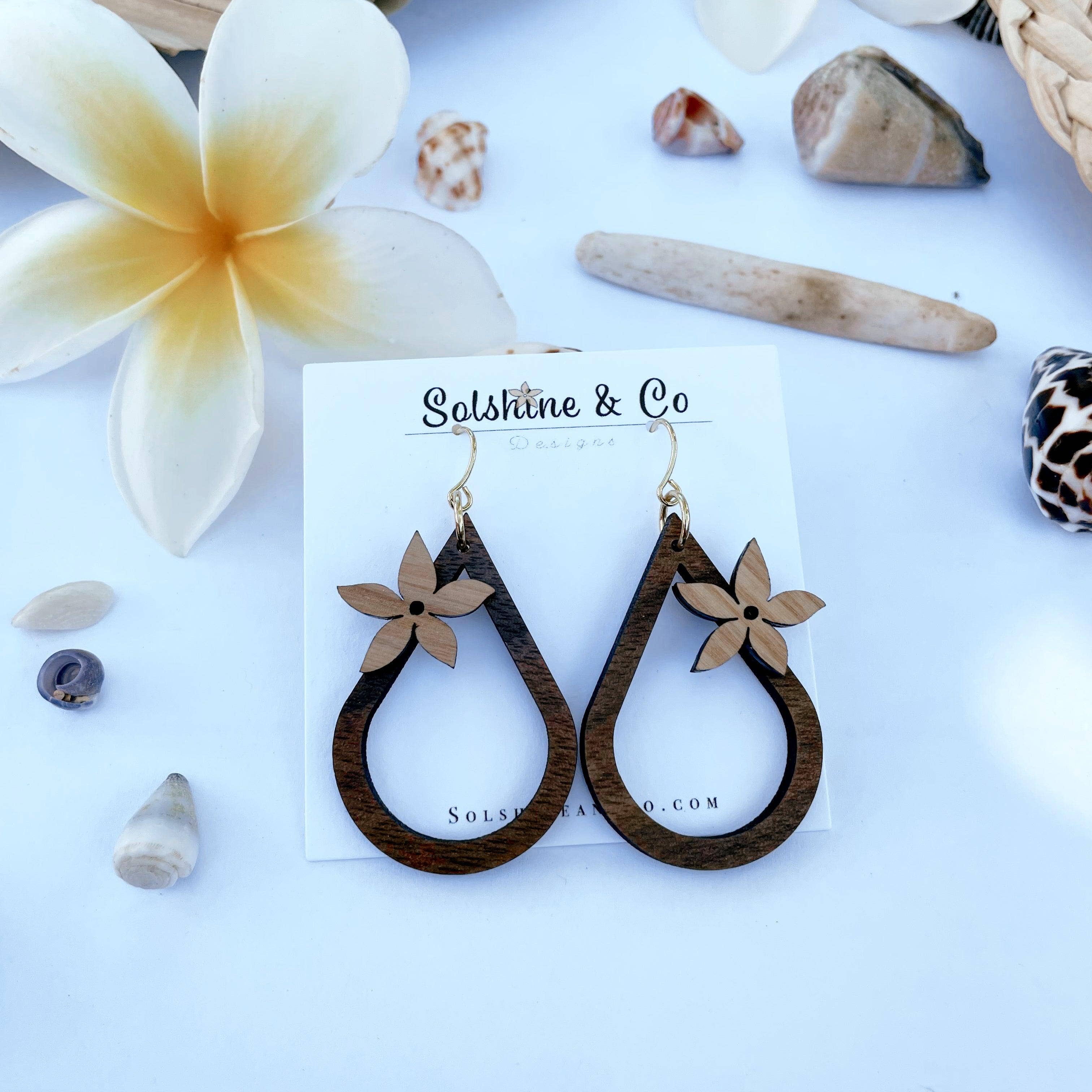 Solshine and Co - Wholesale Dangle Earrings - Walnut Drops With Hardwood Pua2