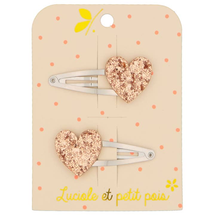 Barrettes cœur - Sequins roses (paire) for wholesale by Luciole et Petit Pois
