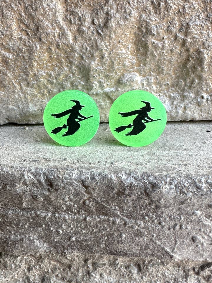 Witch Glow in the Dark Stud Earrings | Halloween Earrings for wholesale by Laser & Color Designs LLC