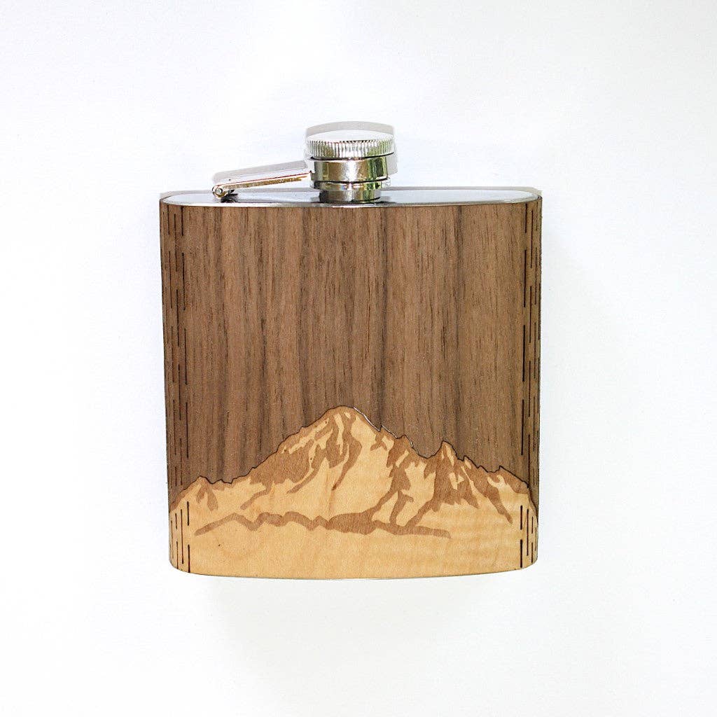WUDN Handcrafted - Wholesale Flask - Wooden Hip Flask - Cascade Range (Mt. Baker)0