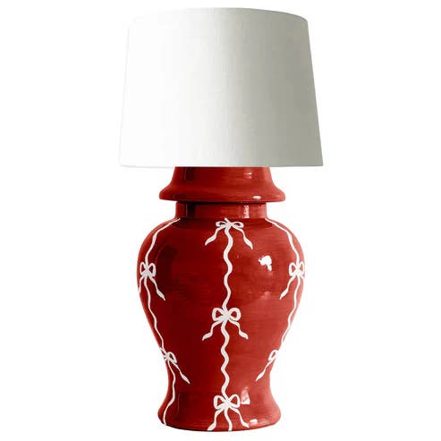 Bow Stripe Ginger Jar Lamp in Red for wholesale by Lo Home | Ruby Clay