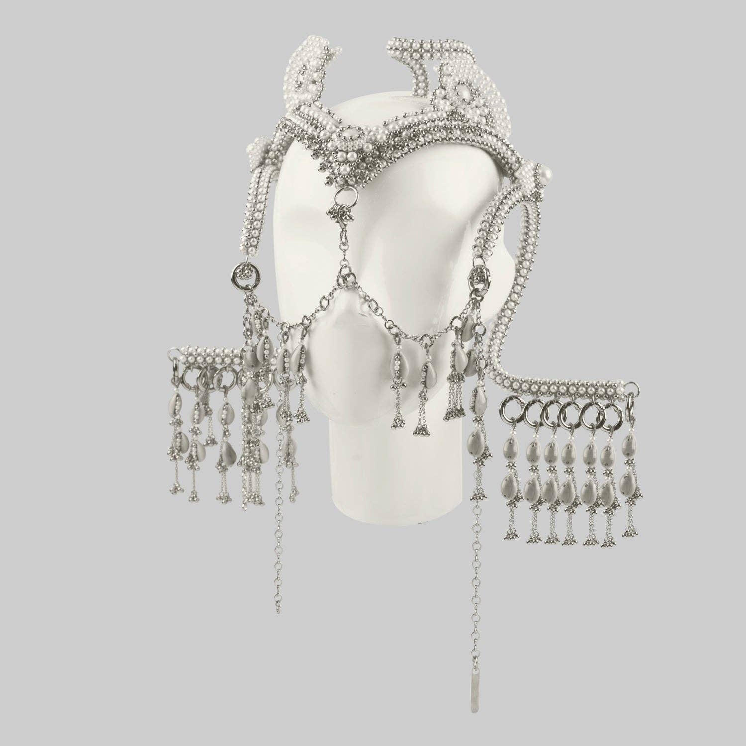 OBJECT & DAWN - Wholesale Tiara - Women's - Jas Modular Headpiece System w/Face Chain in Pearl2