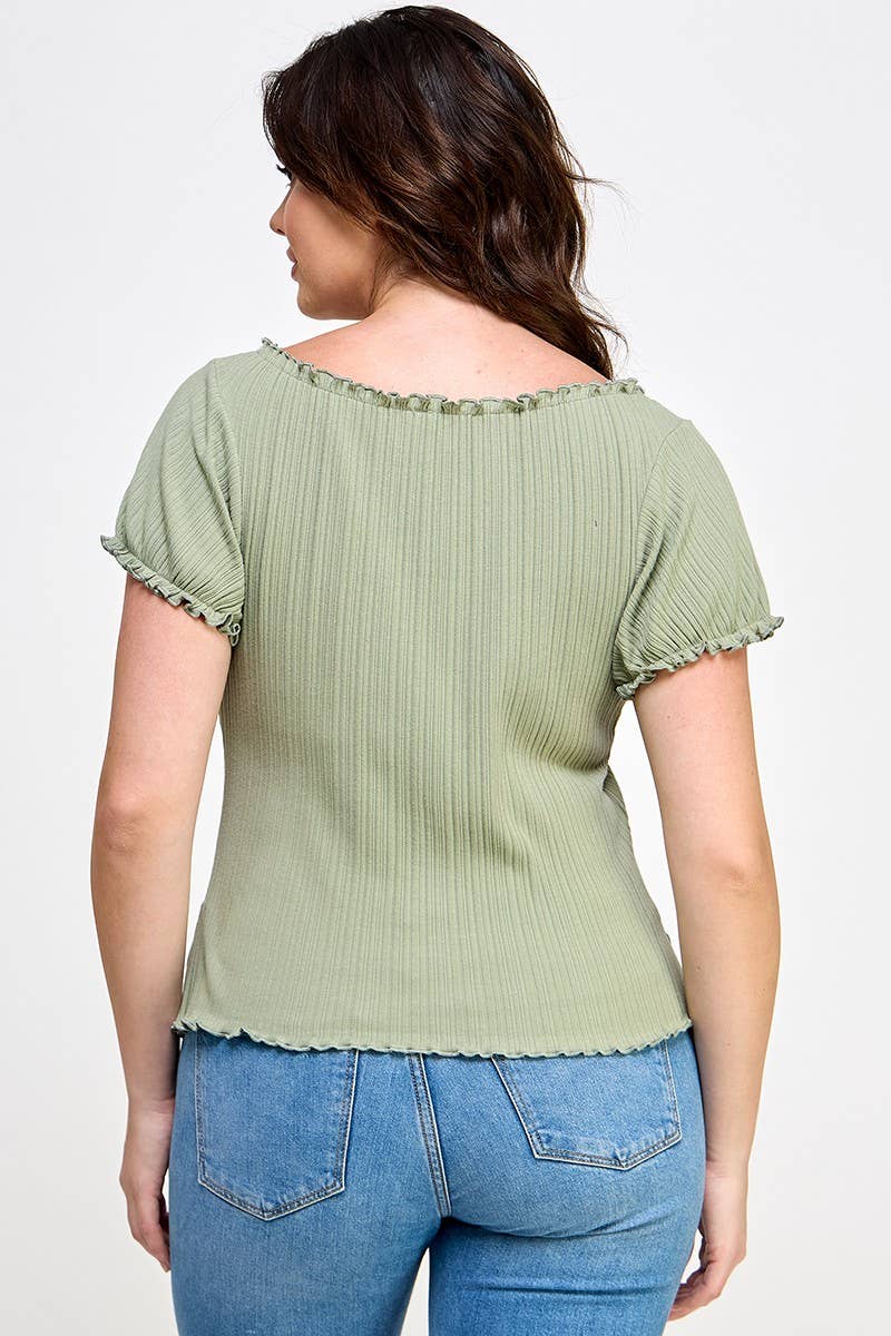 Haute Fox Plus Size & Contemporary - Vente Chemisier – femme - Top côtelé en tricot panaché à ourlet bouclé SS grande taille JK18758-T8