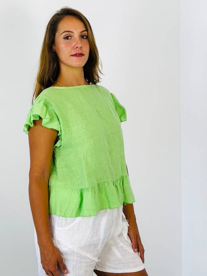 Linen & More - Wholesale Blouse - Women's - REF 11895 100% LINEN SHORT TIE BLOUSE10