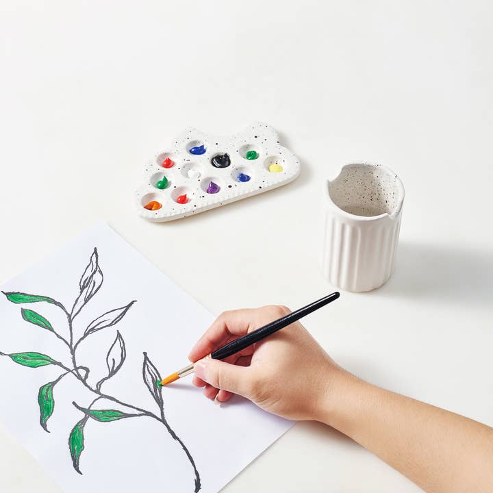 The Wine Savant / Khen Glassware - Wholesale Palette/Mixing Tray - Ceramic Paint Brush Holder & Palette Set - Cloud-Shaped