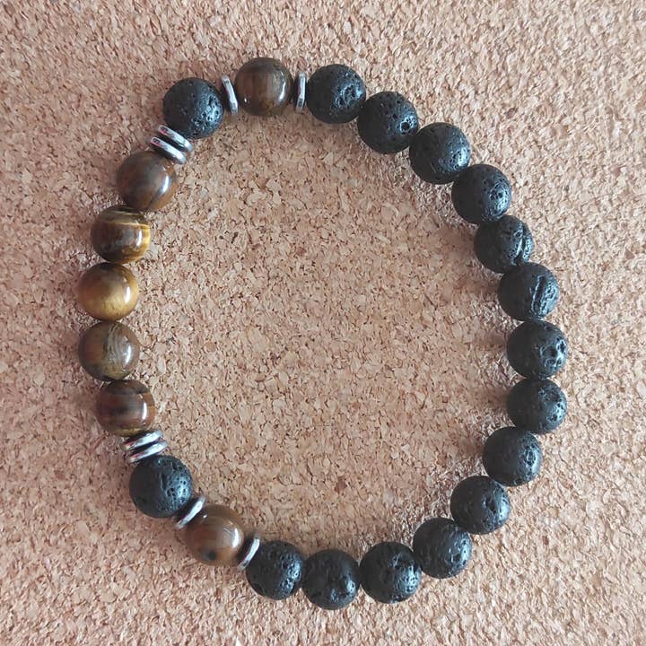 Elastic bracelet tiger eye stones 8mm lava stone for wholesale by Tendances perles