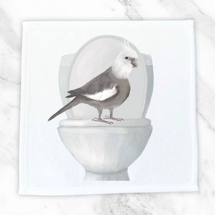 MerikaArt - Wholesale Wash Cloth - Cockatiel on Toilet Washcloth0