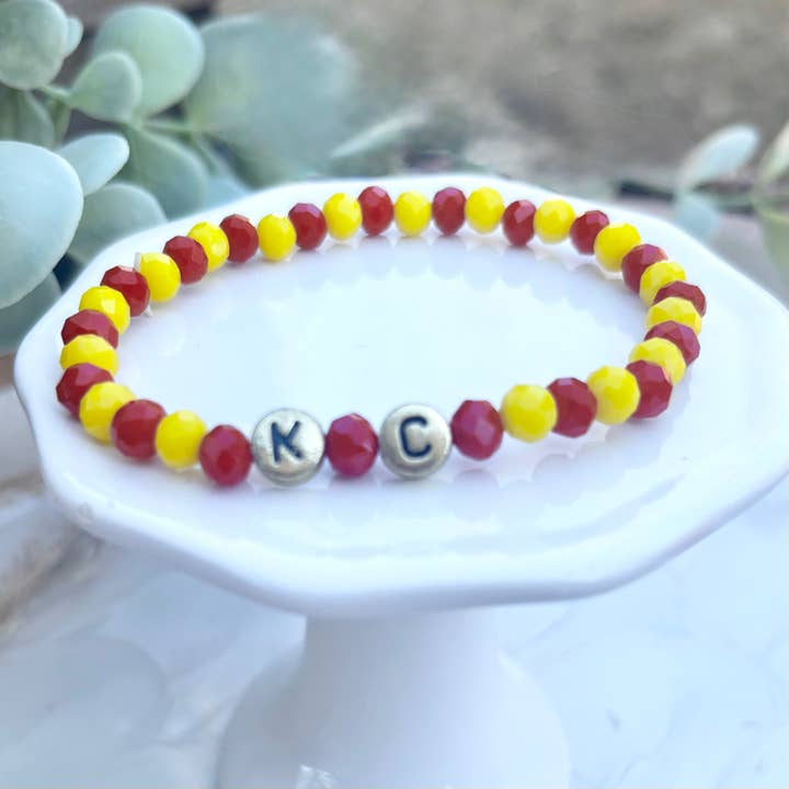 KC Football Bracelets | Faceted Red and Yellow for wholesale by Seasons in Kansas City
