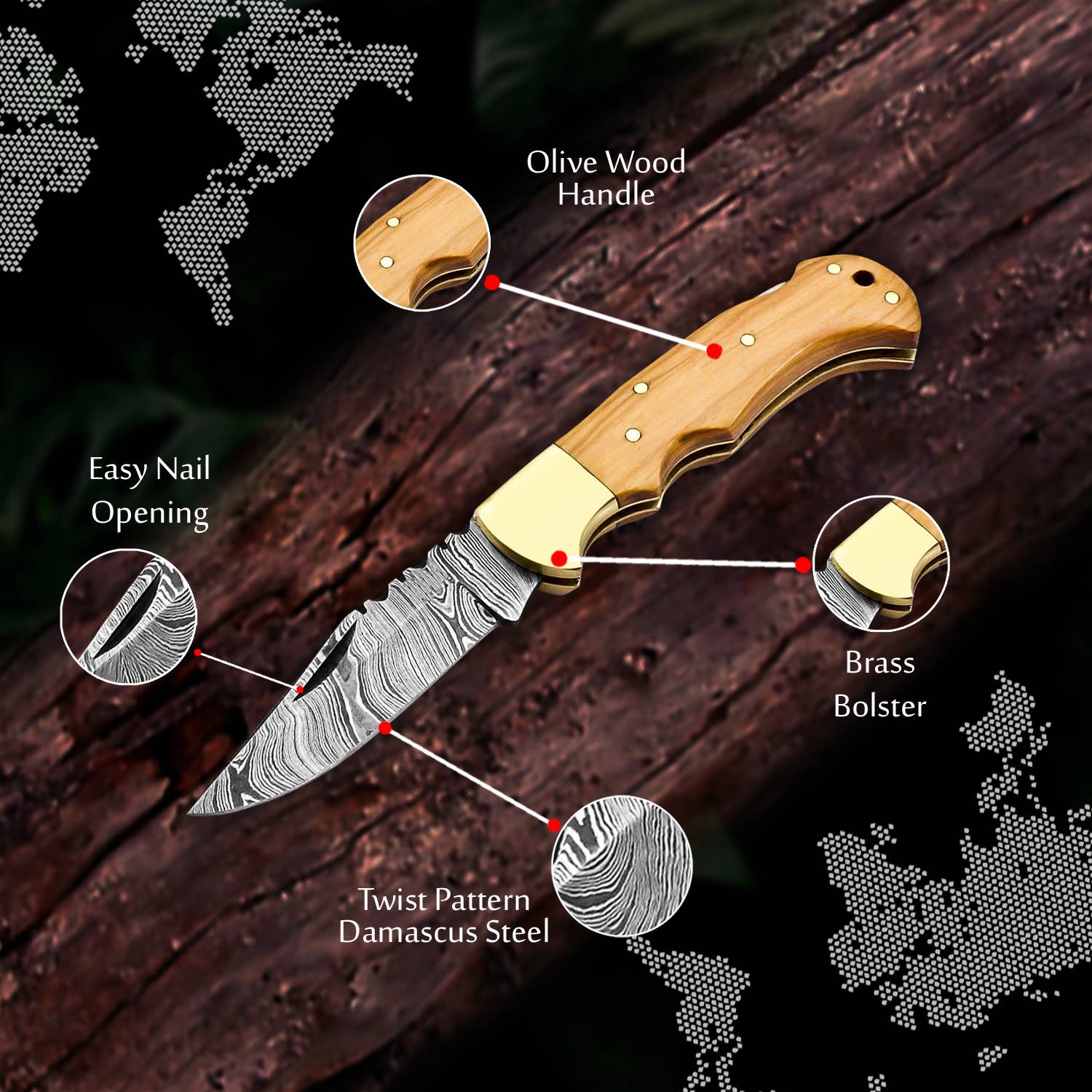 FH KNIVES - Wholesale Pocket Knife/Holder - 6.5' Handmade damascus folding knife, Pocket Knife2