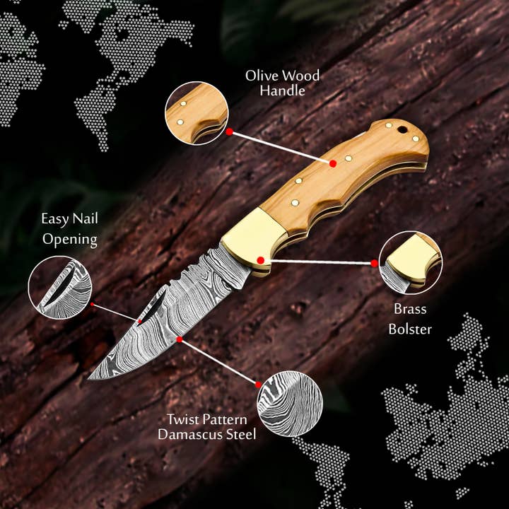 FH KNIVES – Großhandel Taschenmesser/Halter – 16,5 cm handgefertigtes Damast-Klappmesser, Taschenmesser1