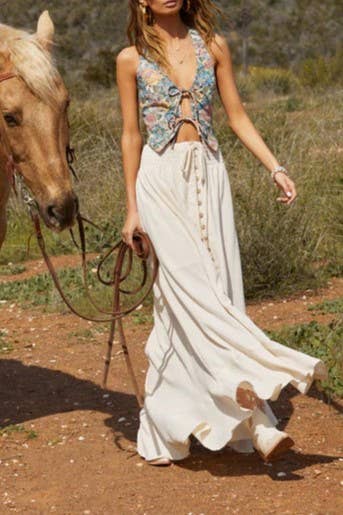 ribbon bow tie front closure Floral halter top for wholesale on Faire5