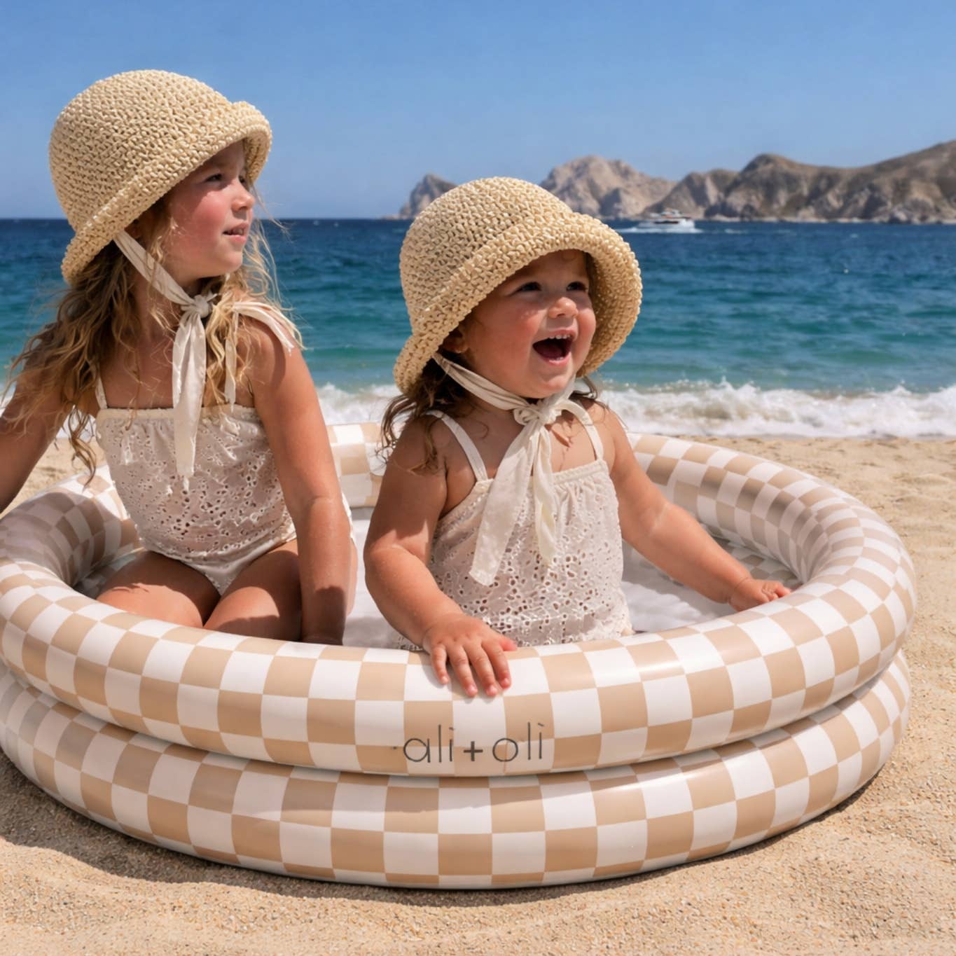 Ali+Oli - Wholesale Inflatable Toy - Kids & Baby - Ali+Oli Two-Ring Inflatable Kiddie Pool (Tan Checkers)1