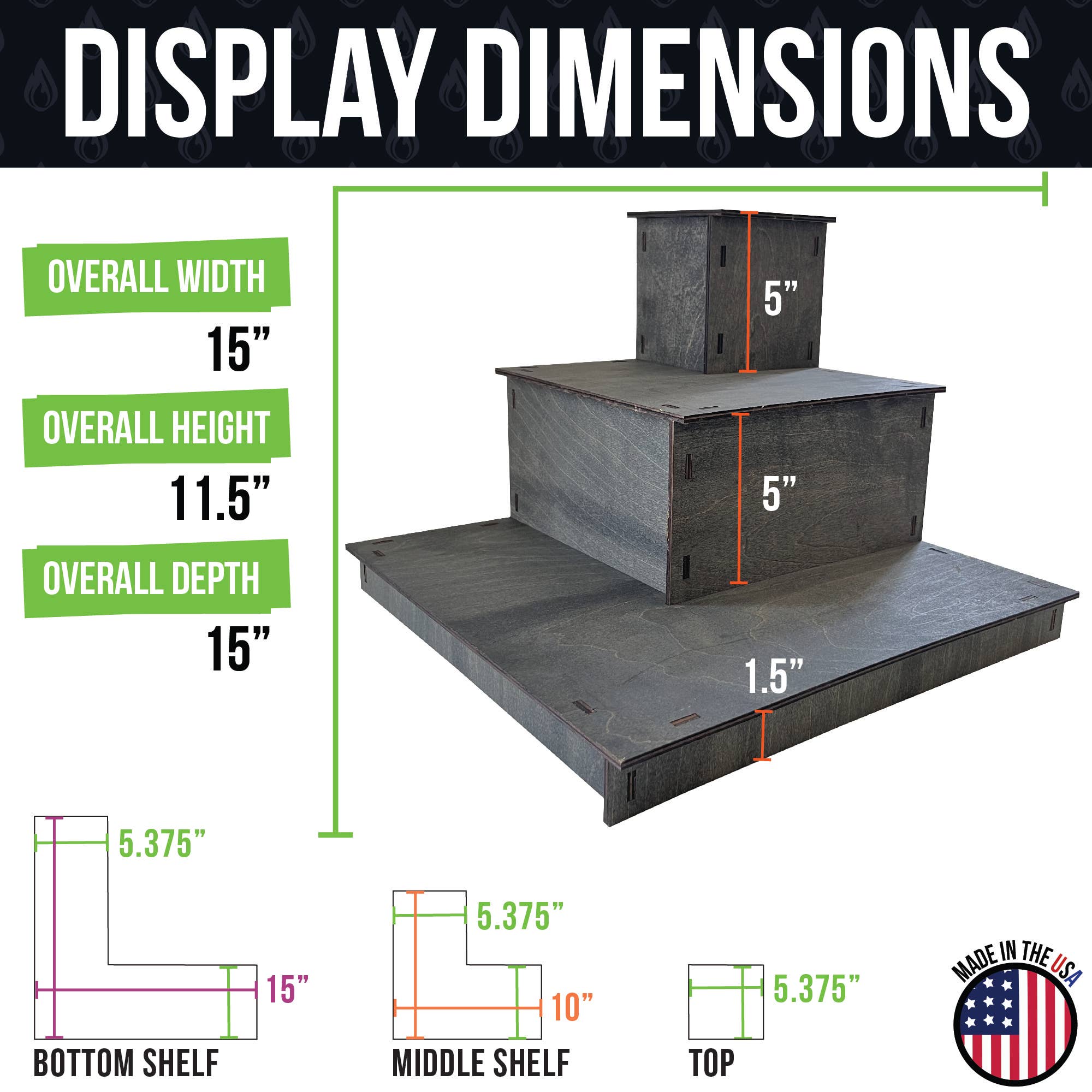 Torched Displays - Wholesale Displaystandaard/case voor retailer - Draagbaar houten displayrek met 3 niveaus voor in de hoek10