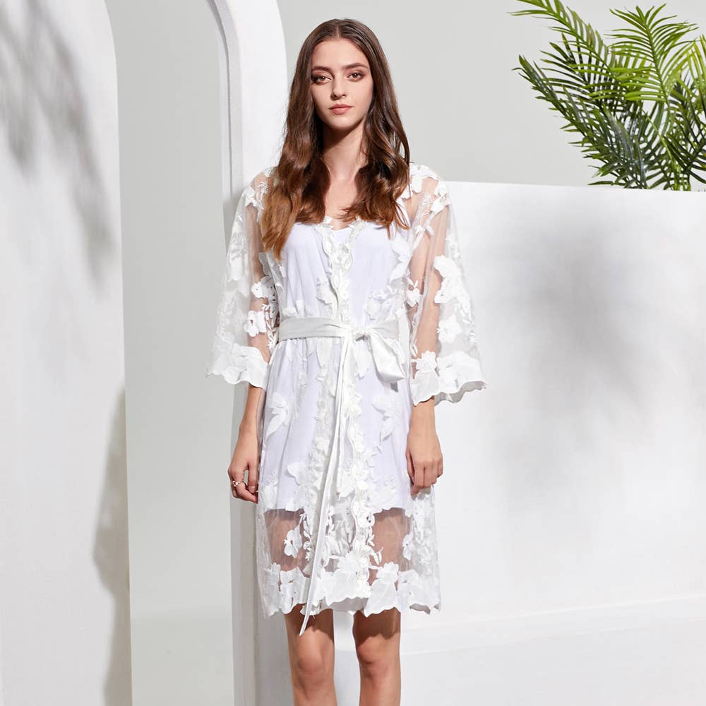 Mackleys - Wholesale Robe - Women's - PREORDER Embroidered Floral Bridal Robe & Slip7