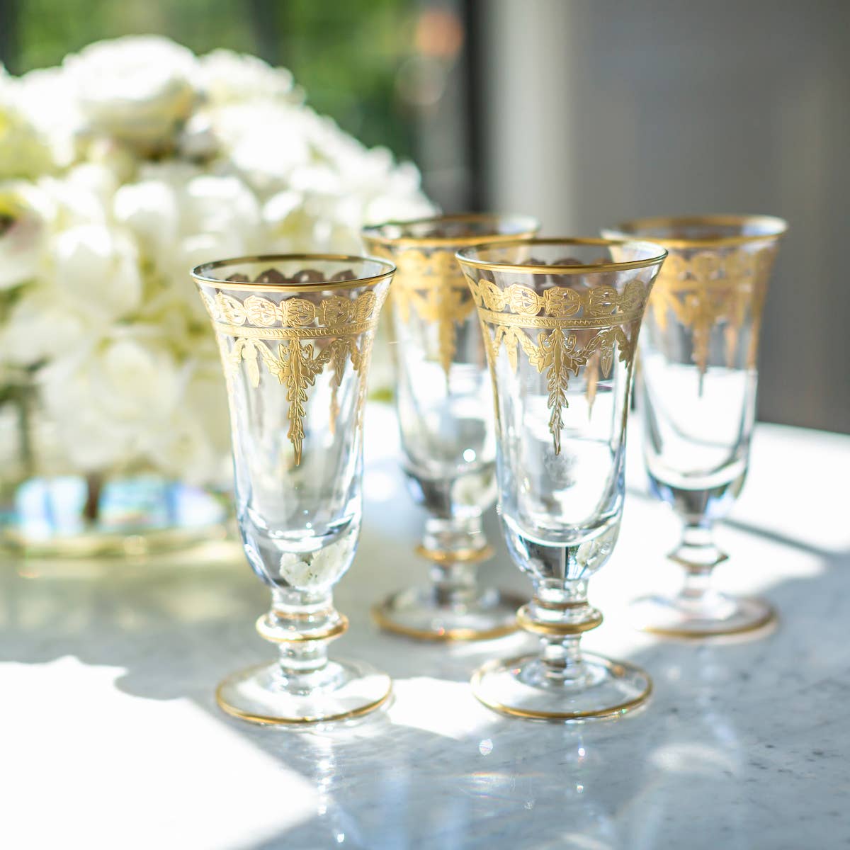 Arte Italica & Crown Linen Designs – wholesale Champagne flute – Vetro Gold Flute Glass7