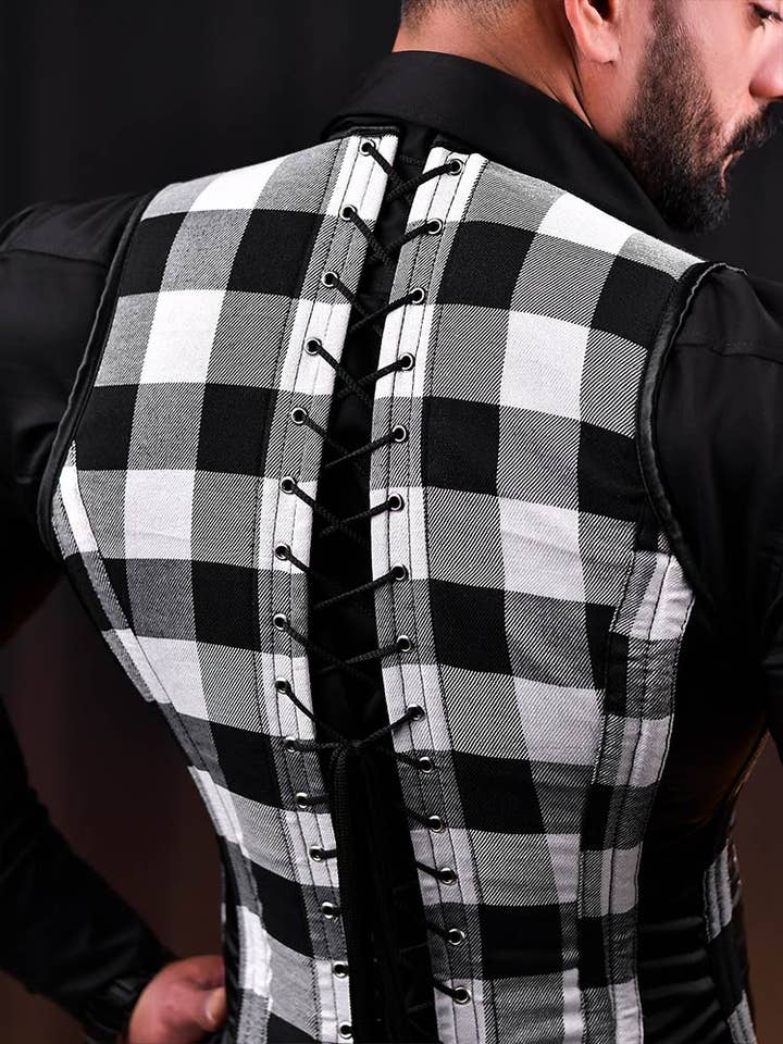 Miss Leather - Wholesale Suit Vest - Men's - Tartan Men Corset Vest Pattern Tank Top - Mens Waist-Coat5