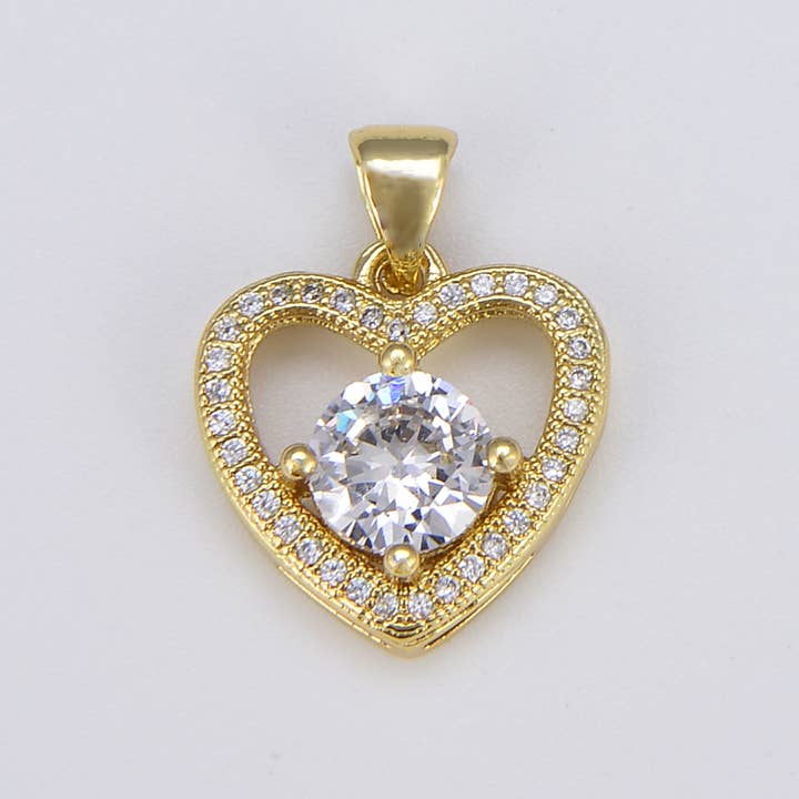 Gold Filled Heart Shaped Charm CZ Micro Pave, CP1573 for wholesale by Beads Creation