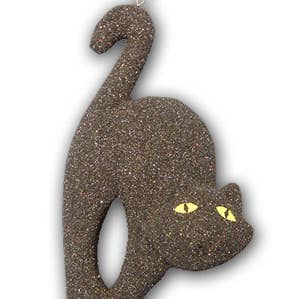 Erik & Mike - Wholesale Ornament - Halloween ornament black cat hand carved & hand glittered 0