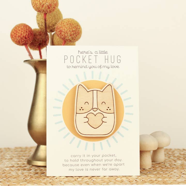 oh, little wren - Wholesale Keepsake Coin/Token - Wooden Pocket Hug, Dog. Thinking of You Gift