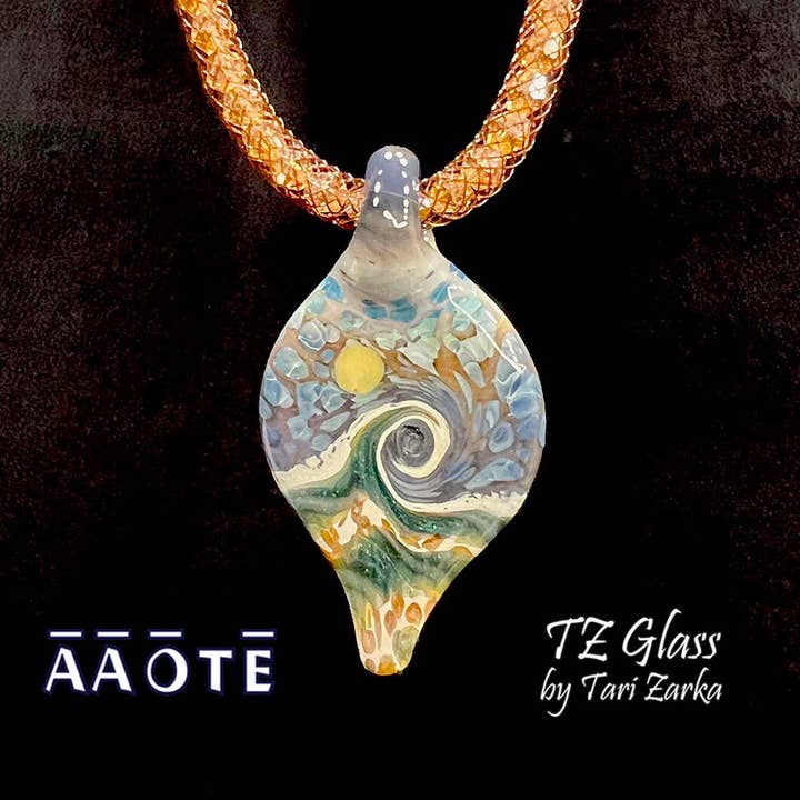 Stora stränder Seascape Wave TZ glas på kristallrep halsband för wholesale av AAOTE