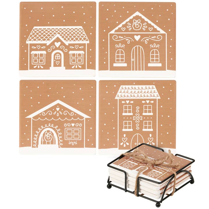 Primitives by Kathy - Wholesale Drinking Glass/Cup - Gingerbread House Coaster Set