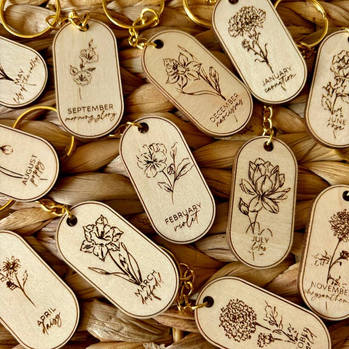 Birth Blossom Keychain for wholesale by Lizabell Studio