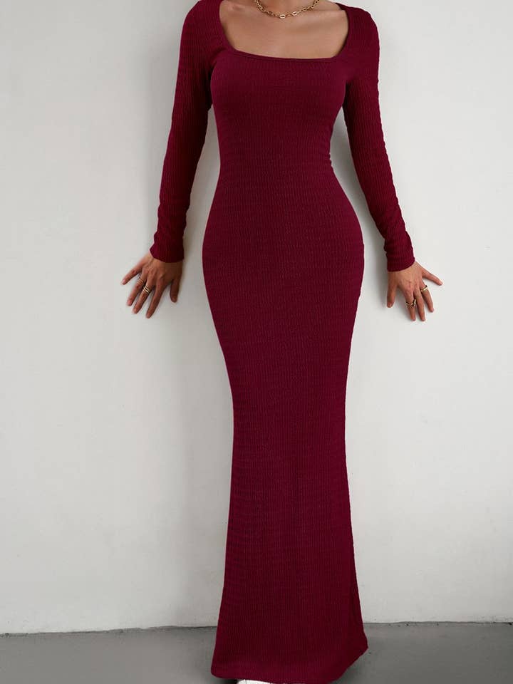 Lily Clothing - Vente Robe – femme - CWDMD0560_WOMEN ROBE MAXI LONGUE SEXY À COL CARRÉ ET COUPE MOULANTE9