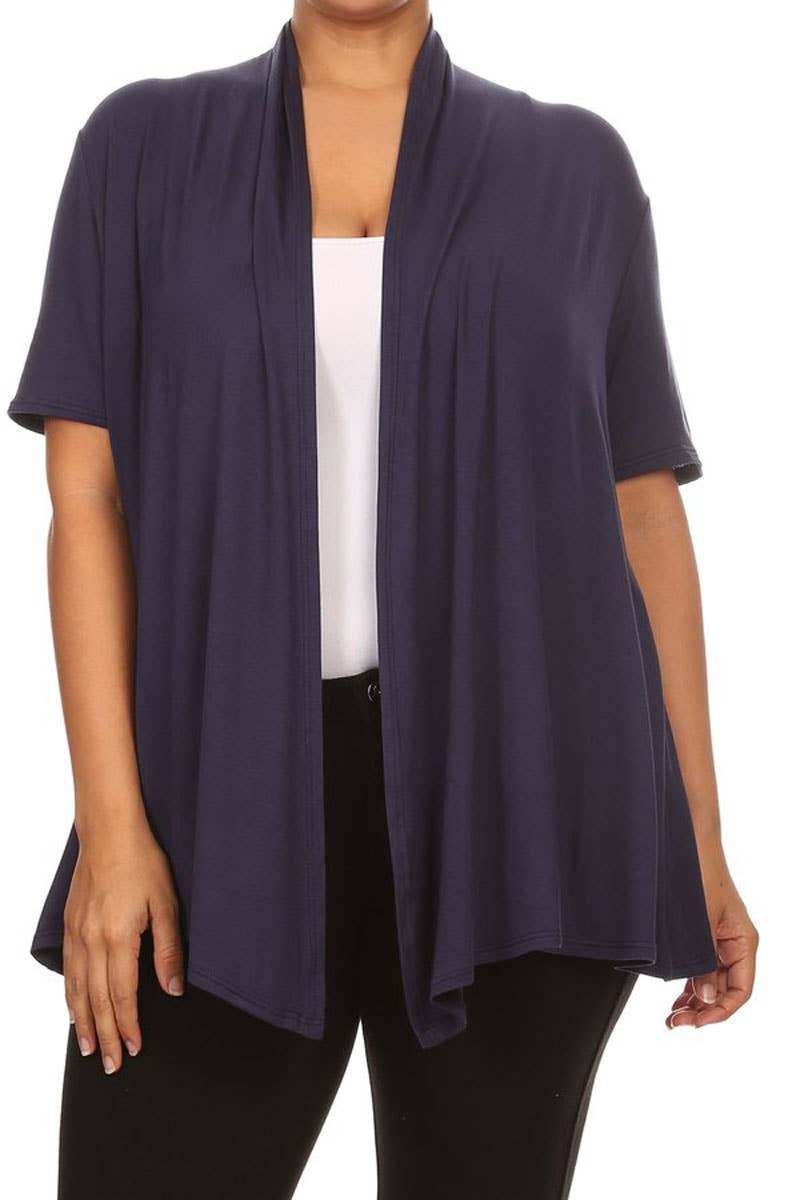 MOA COLLECTION - Wholesale Cardigan - Women's - Women's Plus Size Short Sleeves Draped Solid Cardigan29