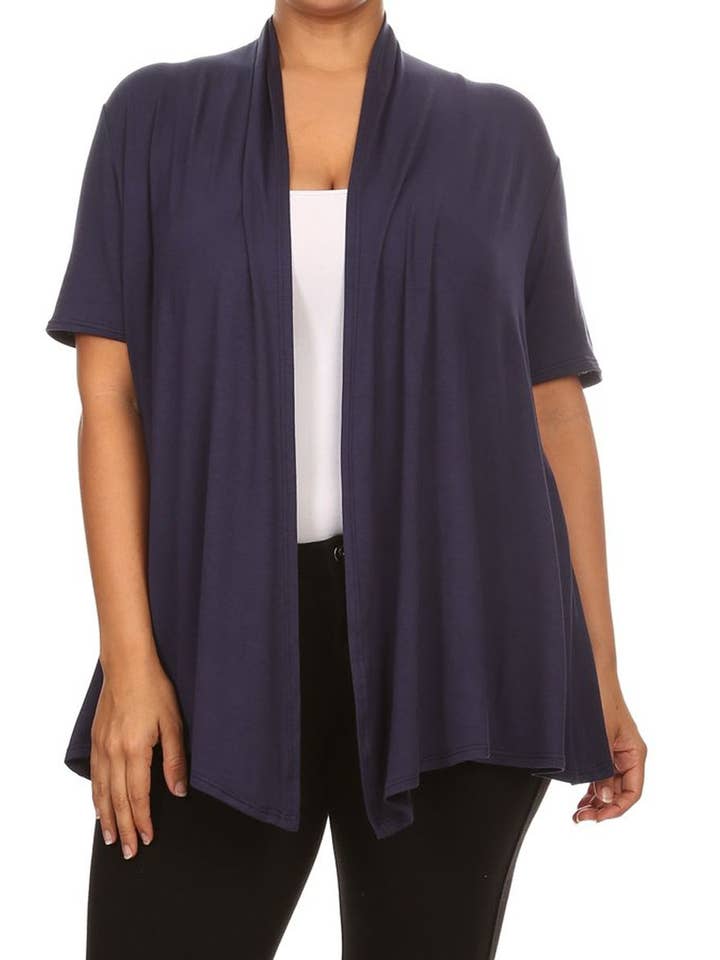 MOA COLLECTION - Wholesale Cardigan - Women's - Women's Plus Size Short Sleeves Draped Solid Cardigan29