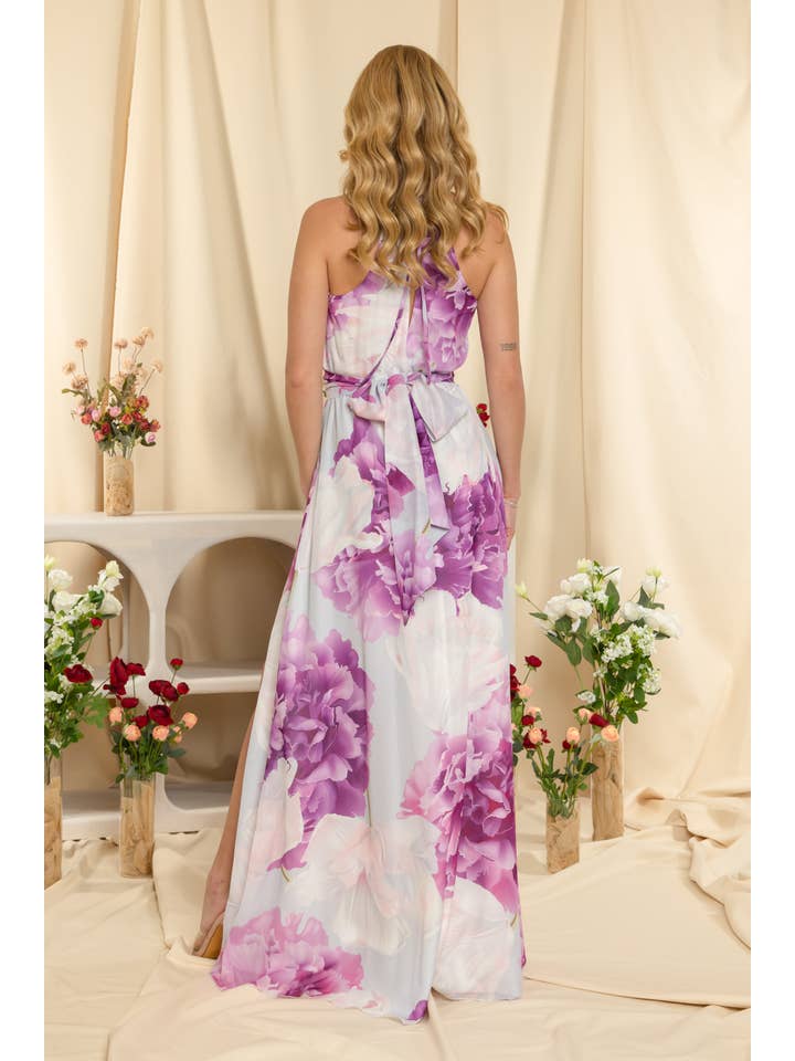 RICARICA INC. - Wholesale Gown - Women's - 2451P1- HALTER FLORAL PRINT CHIFFON MAXI DRESS WITH SLIT8
