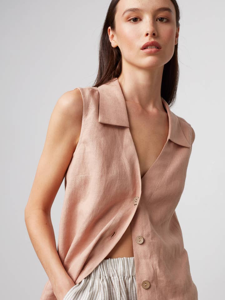 Lucy Collared Linen Vest for wholesale by Love and Confuse