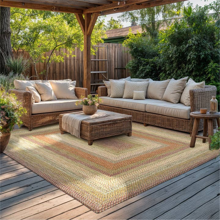 Tapis tressés verts forêt tropicale pour intérieur et extérieur, lavables pour la vente par Homespice Decor