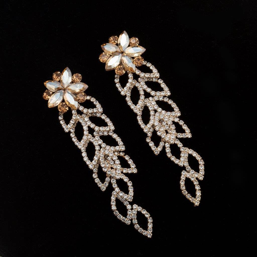 Cool Crystals - Venta al por mayor Pendientes colgantes - (44040-213) Pendientes de Flor de 3,5" en Topacio Colorado Dorado Claro1