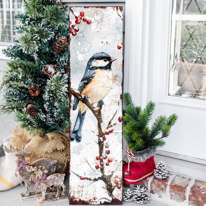 TX USA Corporation - Wholesale Outdoor Sign - 36in Chickadee Christmas Porch Sign - Holiday Entryway Decor, Christmas Front Door Board, Outdoor Porch Decor | 5 Patterns, Wood, UV Print