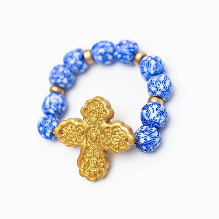 Hidden Truth Jewelry - Wholesale Beaded Bracelet - Blue & White African Glass with Susie Cross4