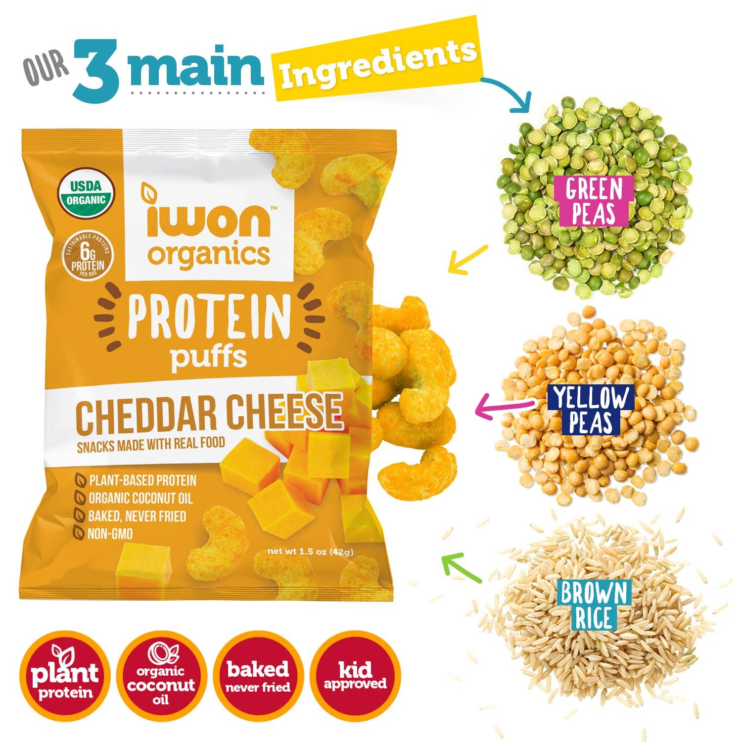 Awakened Foods - Vente Encas soufflé - IWON Organics Puffs au fromage cheddar (1,5 oz)2