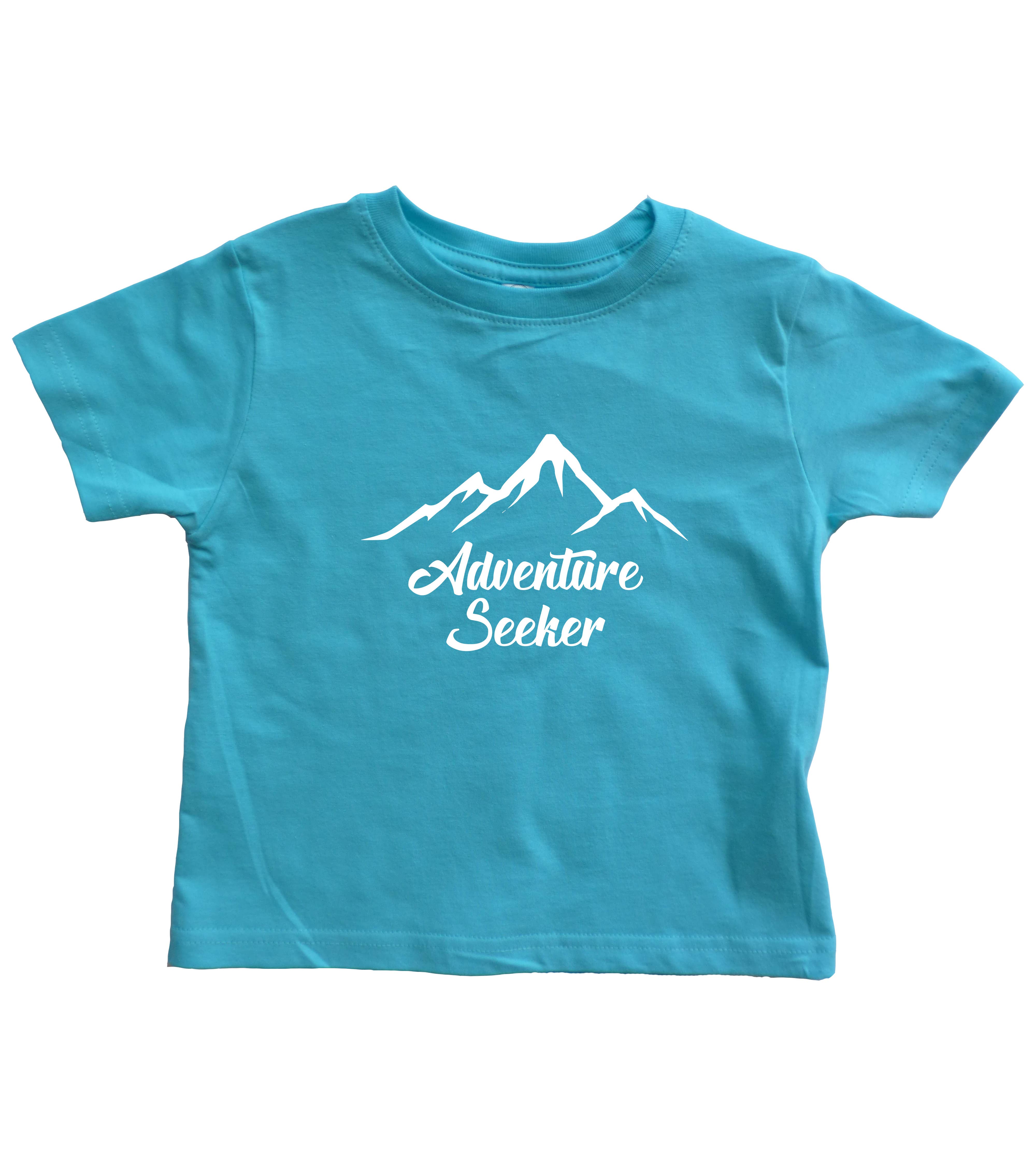 Outdoorable Apparel - Wholesale Screen Printed T-Shirt - Kids - Aqua with White Adventure Seeker Toddler Shirt0