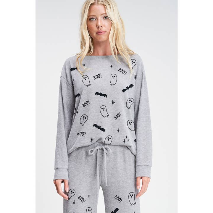 Phil Love - Wholesale Lounge Set - Women's - Halloween Boo print soft lounge wear set