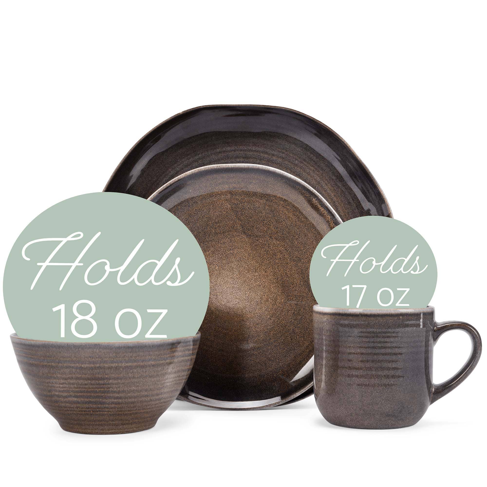 EAST AVENUE - Vente Service à vaisselle - Service de Table 16 Pièces en Céramique Émaillée Réactive Gris Profond1