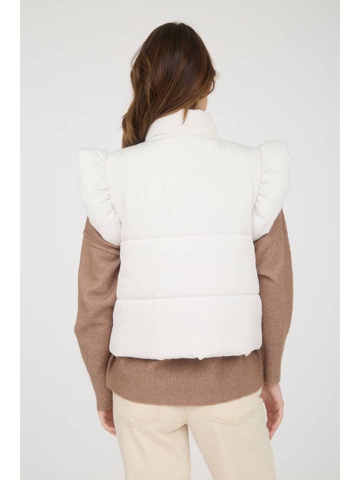 MINE - Wholesale Outerwear Vest - Women's - FLUTTER SLEEVE BOW DETAIL ZIP-UP PUFFER VEST2