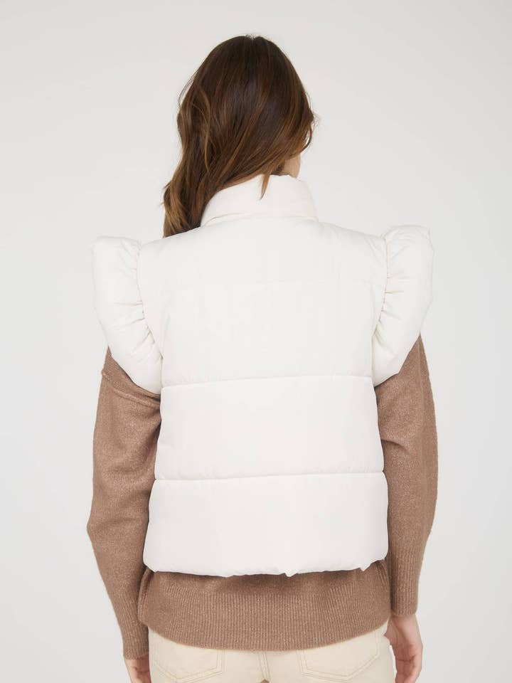 MINE - Vente Veste sans manches – femme - GILET MATELASSÉ À FERMETURE ÉCLAIR AVEC DÉTAIL NŒUD ET MANCHES VOLANTES38